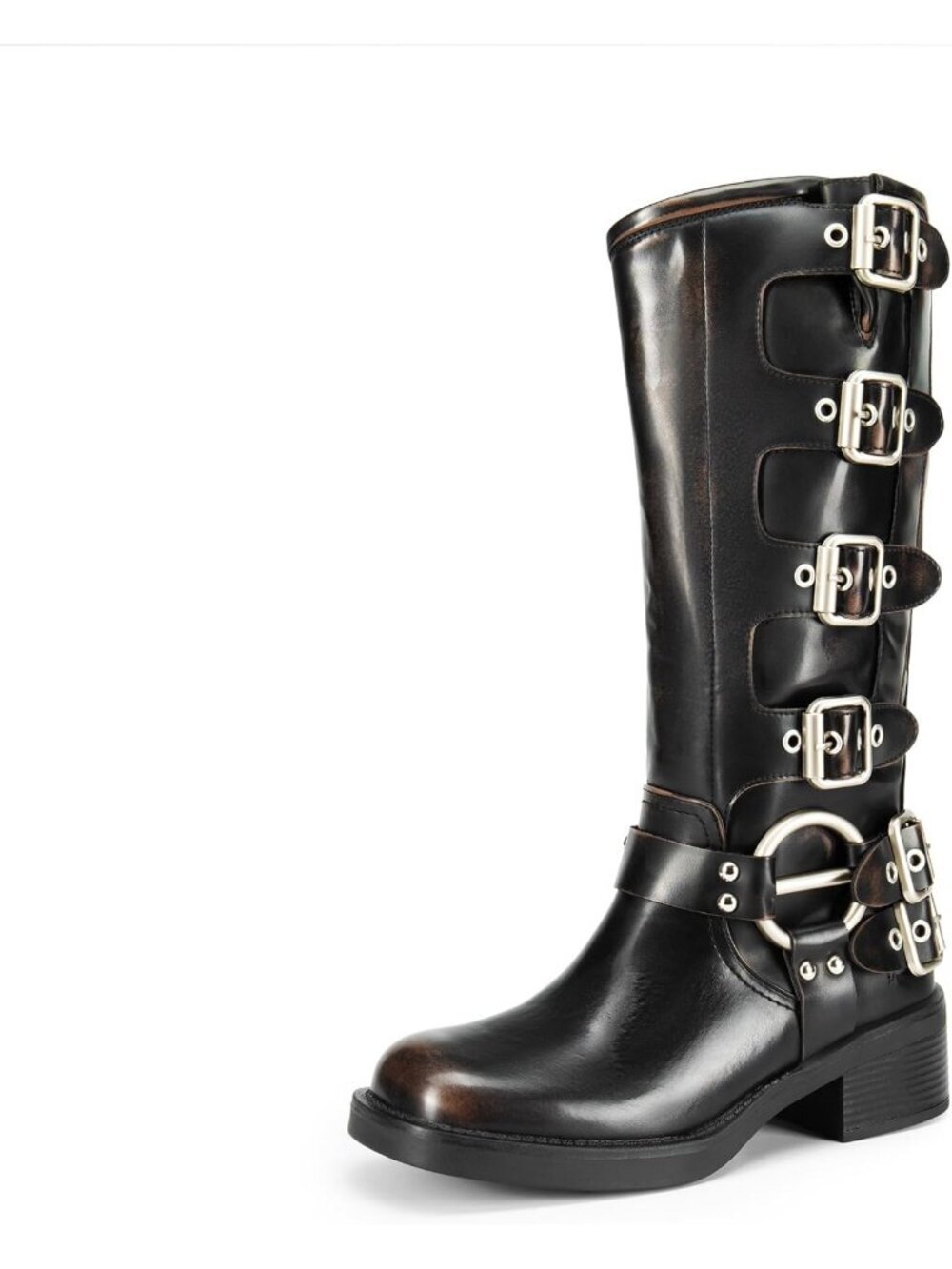 Women's Black Knee High Riding Boots Side Zipper Motorcycle Boots